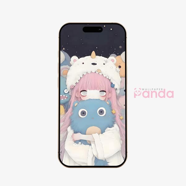 Kawaii Pink Hair Girl Plush Toy Dream Mobile Wallpaper