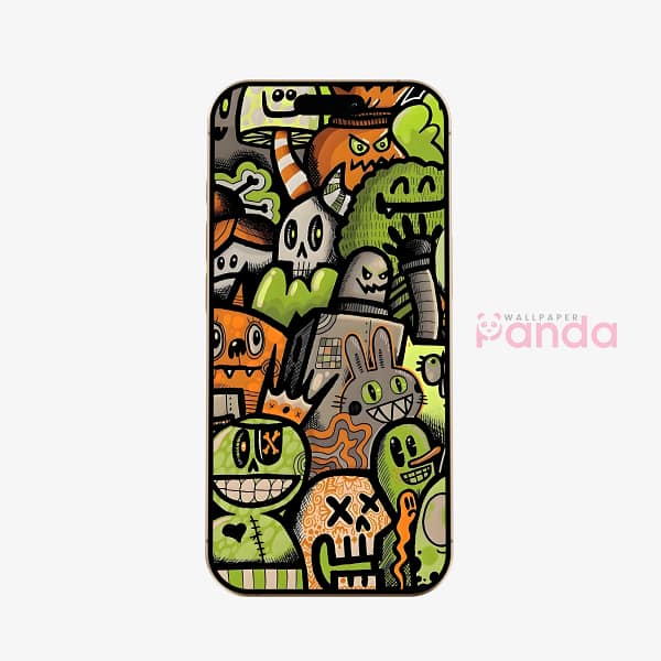 Cheerful Green Bunny Doodle Monsters Mobile Wallpaper
