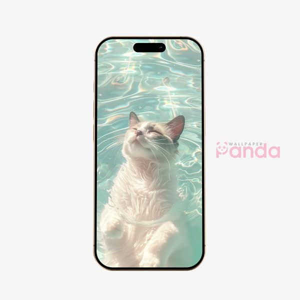 Serene Floating Cat Water Reflection Mobile Wallpaper