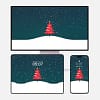 Red Christmas Tree on Snowy Hill 3-in-1 Wallpapers