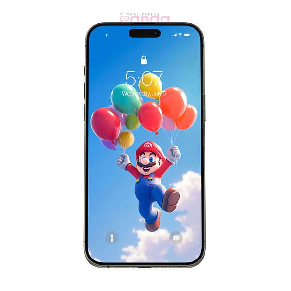 Mario Flying, Holding Colorful Balloons