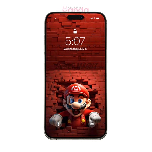 Excited Mario Breaking Out from Red Brick Wall