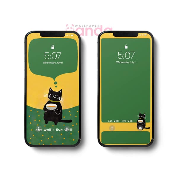 Funny Black Cat-Eat Well, Live Well-Double-iPhone-Wallpaper.jpg