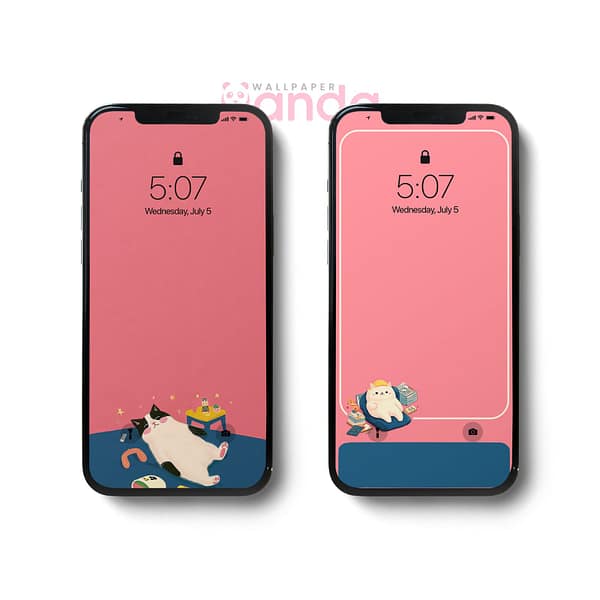 Minimalist Pink and Blue Cat Lazy Life-Double-iPhone-Wallpaper