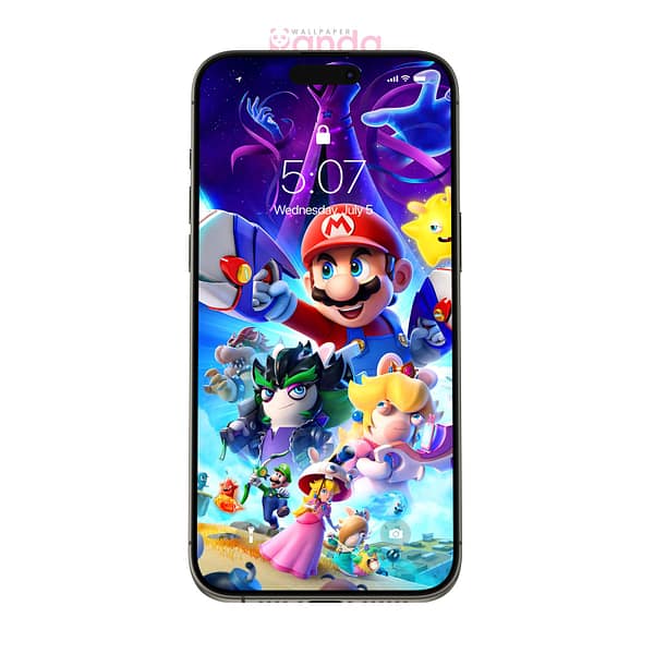 Galaxy Mario World Characters with Big Eyes Phone Wallpaper