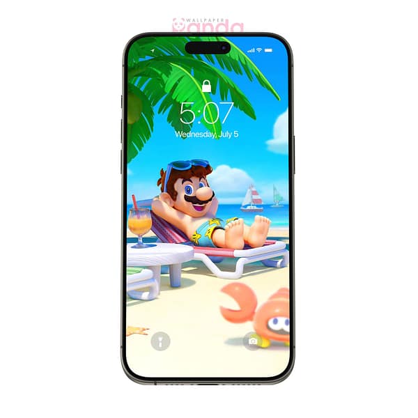 Colorful Super Mario Enjoying Summer at the Beach Phone Wallpaper