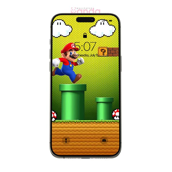 Active Mario Running, Jumping Over Pipes Phone Wallpaper