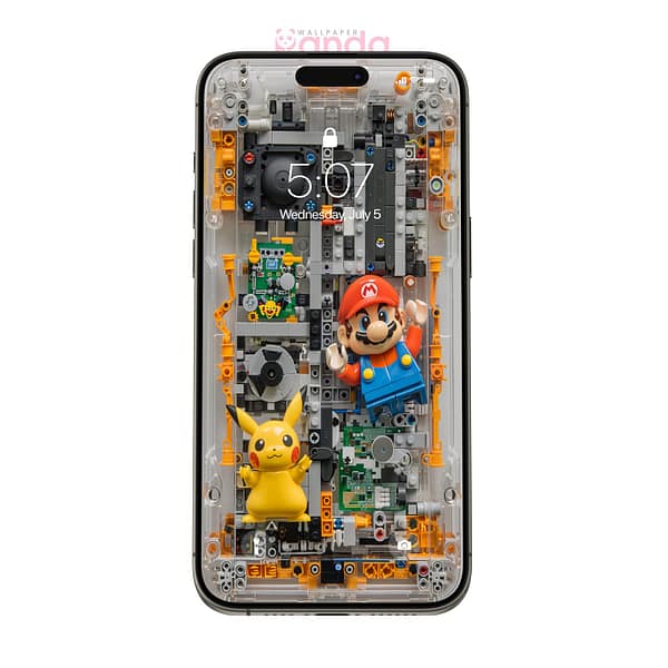 Super Mario & Ash's Pikachu Lego Construction Phone Wallpaper