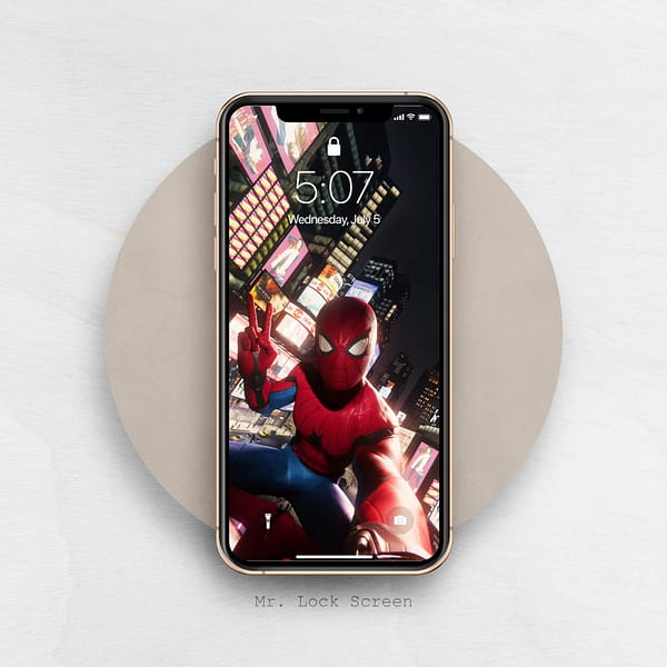 Victory Sign Spider-man in Night City Life Phone Wallpaper