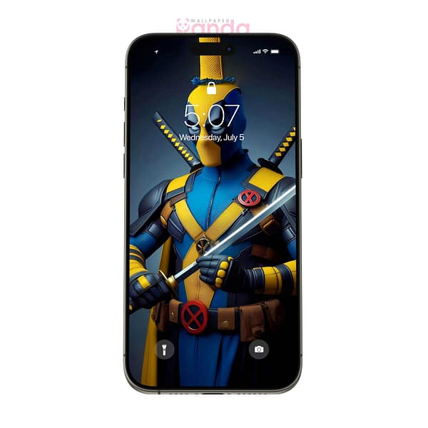 Modern Blue and Gold Deadpool Phone Wallpaper