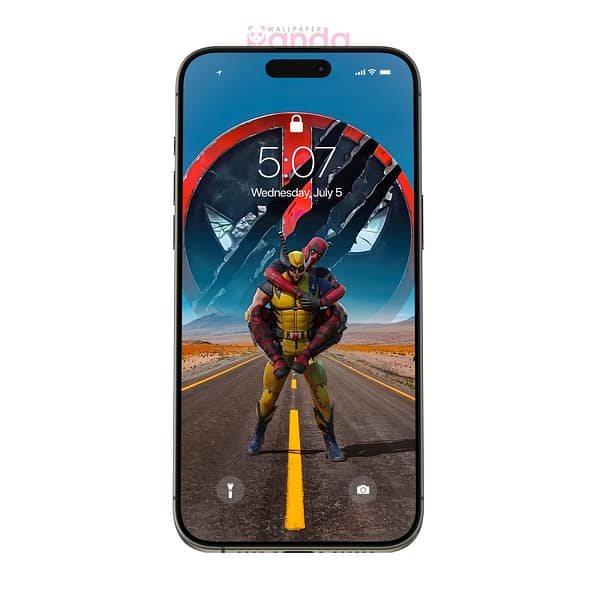 Wolverine Carrying Deadpool on Empty Road Phone Wallpaper