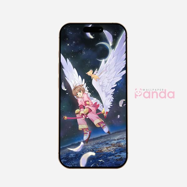 Sakura Whimsical Stars & Ange Wings Phone Wallpaper