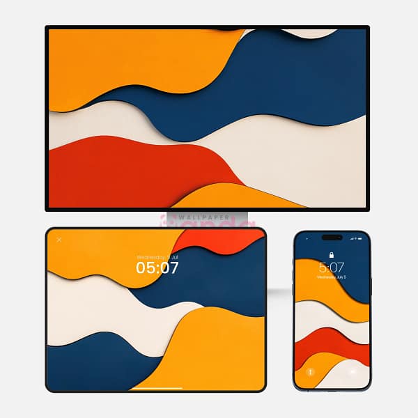 3D Multi-layers Colorful Wavy Art 3-in-1 Wallpapers