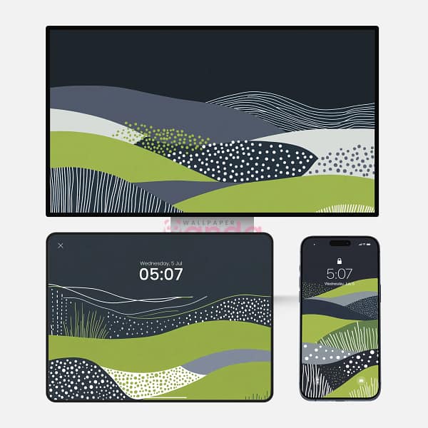 Abstract Floral Green Black Grey 3-in-1 Wallpapers