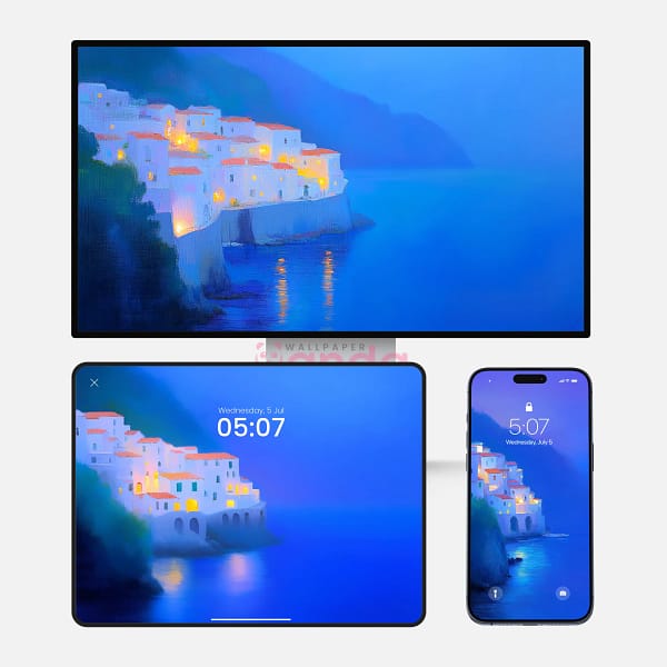 All Blue Night Santorini Greece 3-in-1 Wallpapers