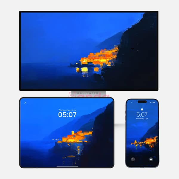 Coastal Village Night Scene 3-in-1 Wallpapers Coastal Village Night Scene 3-in-1 Wallpapers