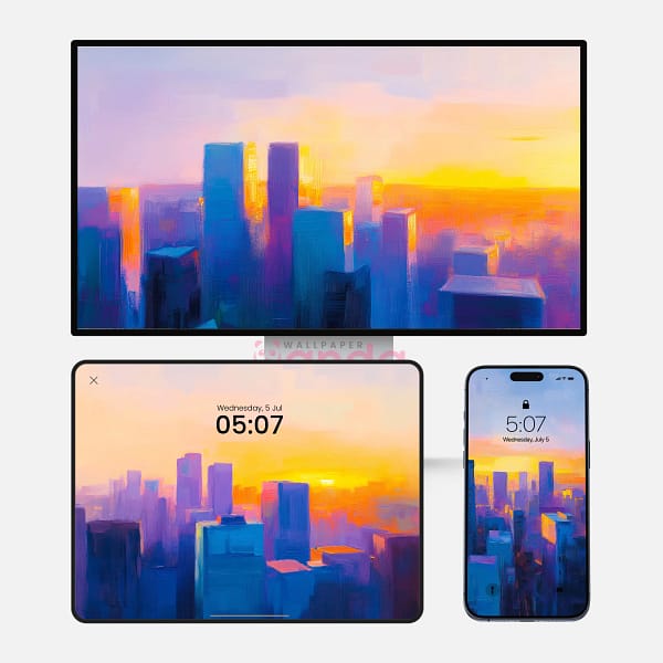 Colorful Futuristic City Painting 3-in-1 Wallpapers