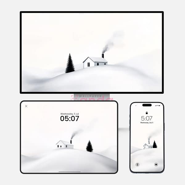 Desolate White Foggy Winter Dwelling 3-in-1 Wallpapers