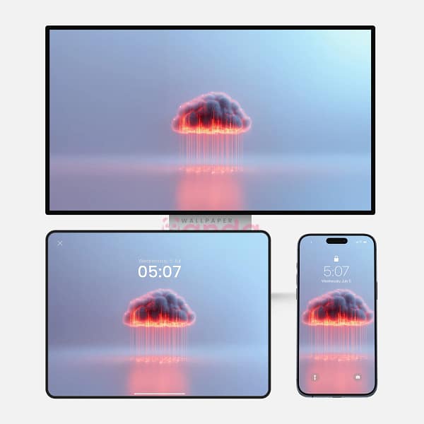 Fantasy Red Digital Cloud with Rain 3-in-1 Wallpapers