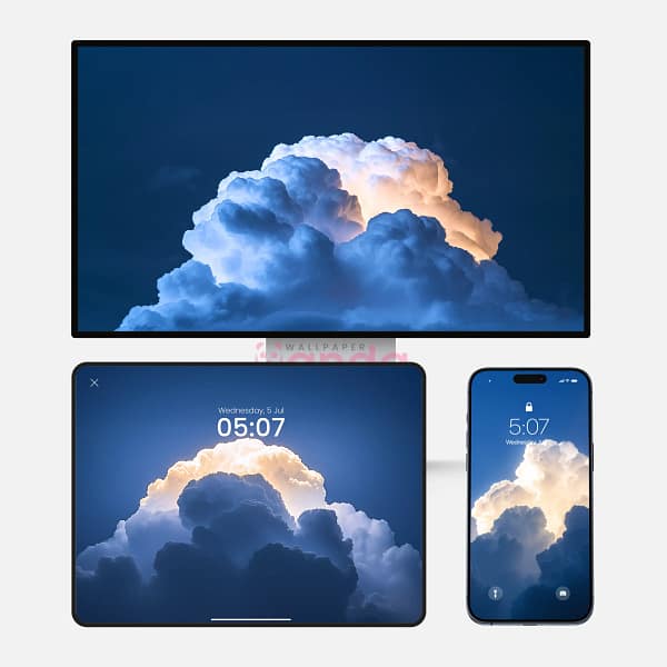 Fluffy Clouds Against Vibrant Blue Sky 3-in-1 Wallpapers