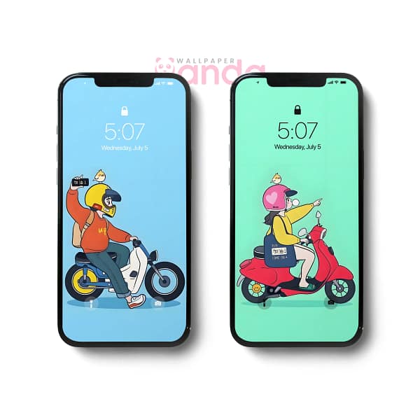 Happy Couples on Motorbikes Matching Mobile Wallpaper