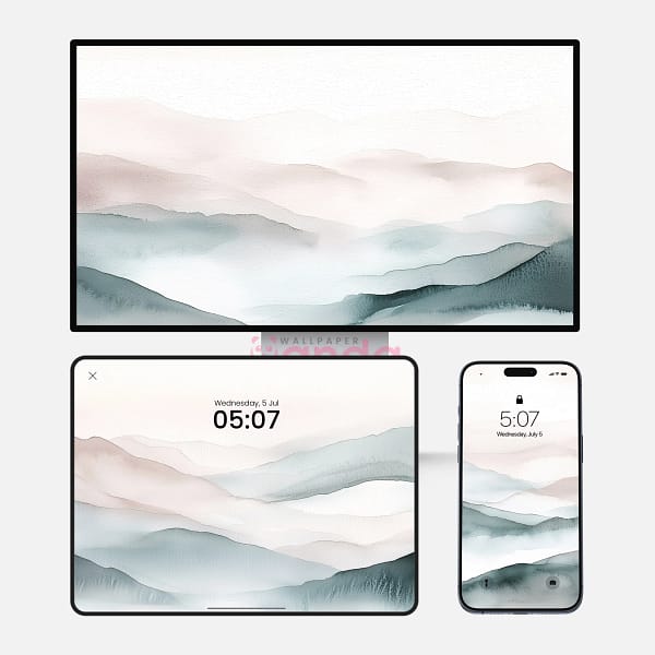 Light Green Watercolor Mountains 3-in-1 Wallpapers
