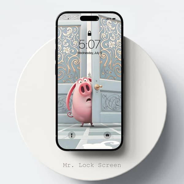 Lighthearted Pig Cartoon Entering Phone Background
