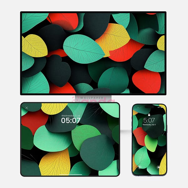 Modern Overlapping Colorful Leaves 3-in-1 Wallpapers