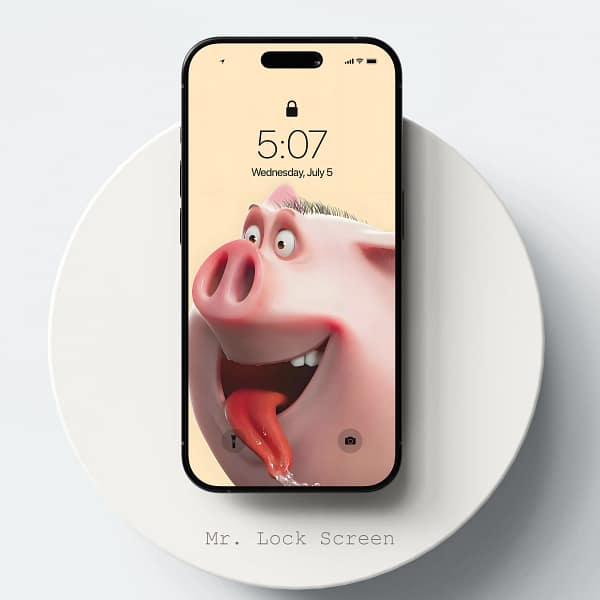 Playful Cartoon Pig Under Yellow Sky Phone Wallpaper
