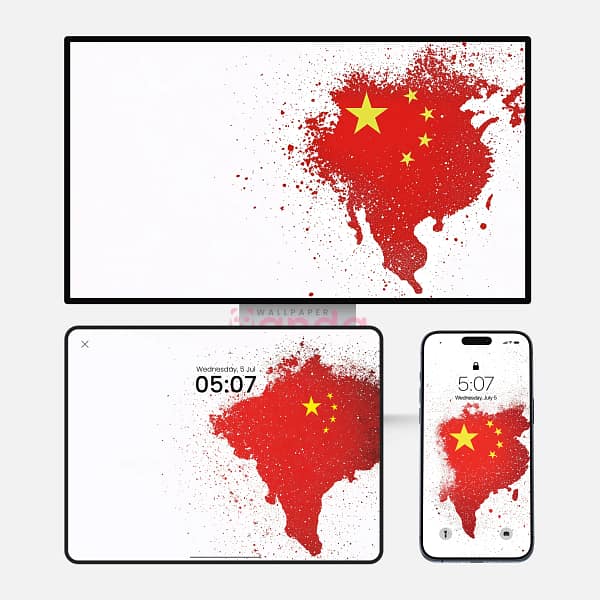 Red Ink Splatter Chinese Flag 3-in-1 Wallpapers