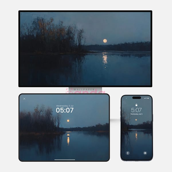 River with Glowing Moon 3-in-1 Wallpapers River with Glowing Moon 3-in-1 Wallpapers