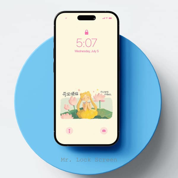 Serene Lotus Girl Pastel Anime Phone Wallpaper