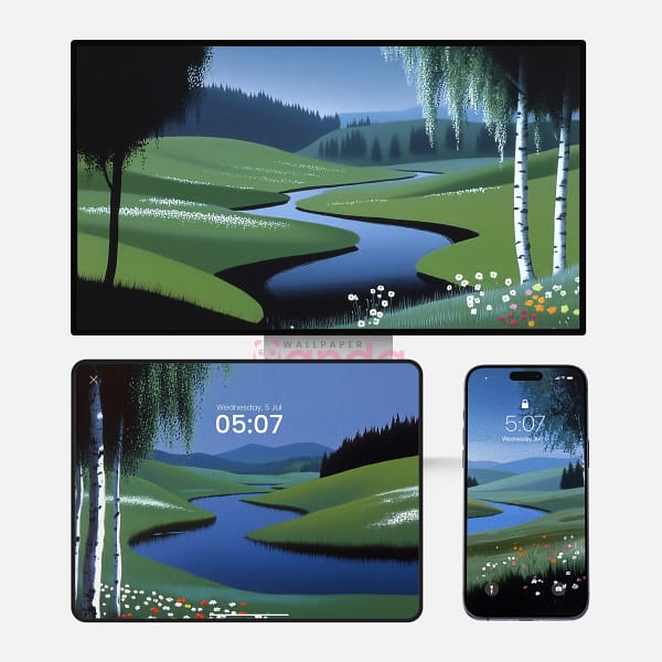 Serene Minimalist Garden Landscape 3-in-1 Wallpapers