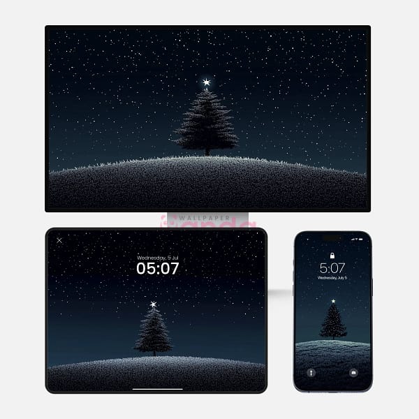 Simple Snowy Pine Tree Christmas 3-in-1 Wallpapers