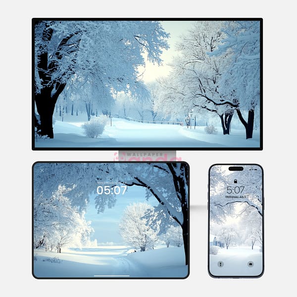 Snow-Covered Winter Landscape 3-in-1 Wallpapers