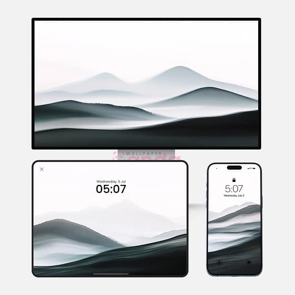 Soft Blue Misty Mountains 3-in-1 Wallpapers