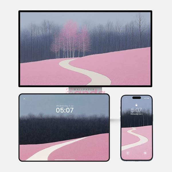 Surreal Pinky Grass Cherry Lane 3-in-1 Wallpapers