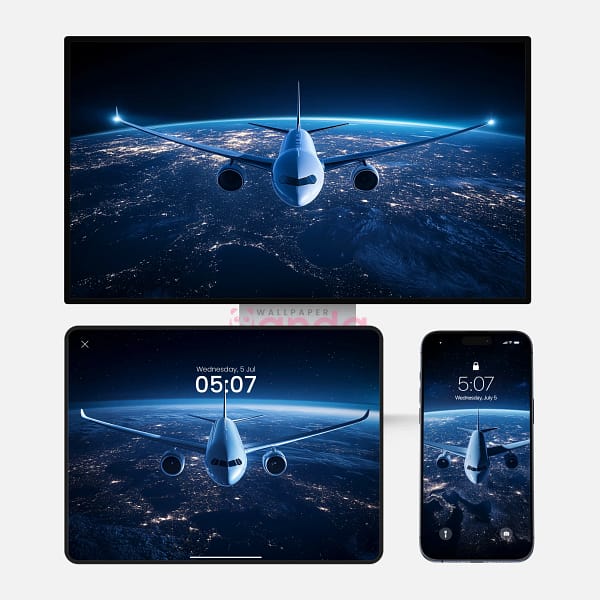 Unique Airplane Above Earth 3-in-1 Wallpapers