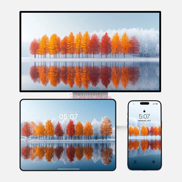 Vibrant Autumn Foliage Water Reflection 3-in-1 Wallpapers