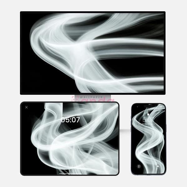 White Smoke Swirls on Black Background 3-in-1 Wallpapers