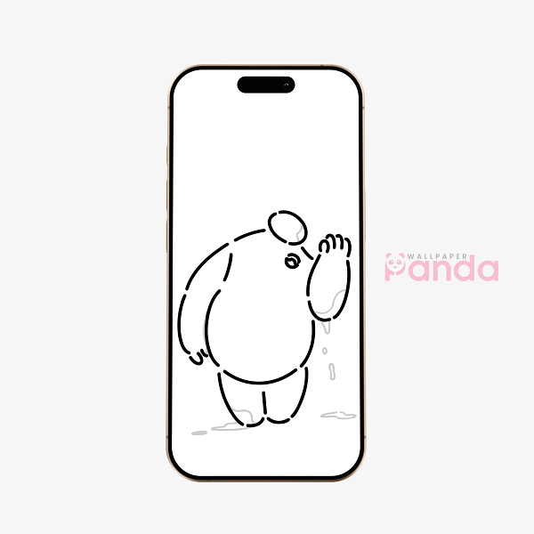 Baymax Minimal Black & White Bear Illustration Phone Wallpaper