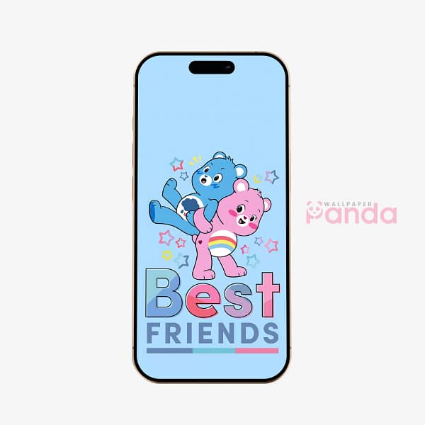 Blue & Pink Care Bears Piggyback Phone Wallpaper
