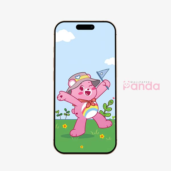 Cheer Bear Green Field Adventure Phone Wallpaper