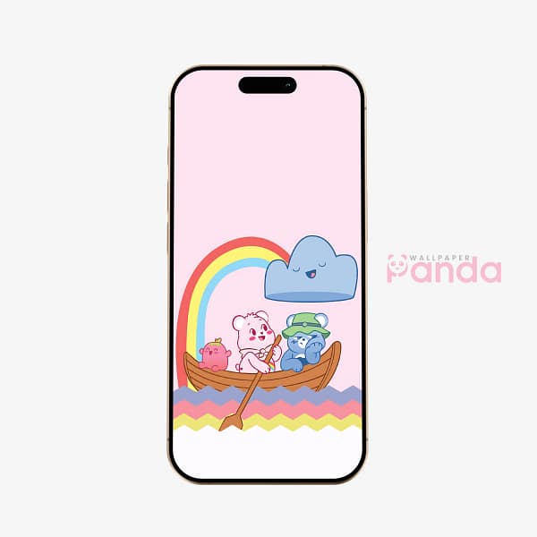 Cheer & Grumpy Bear Rainbow Rowboat Phone Wallpaper