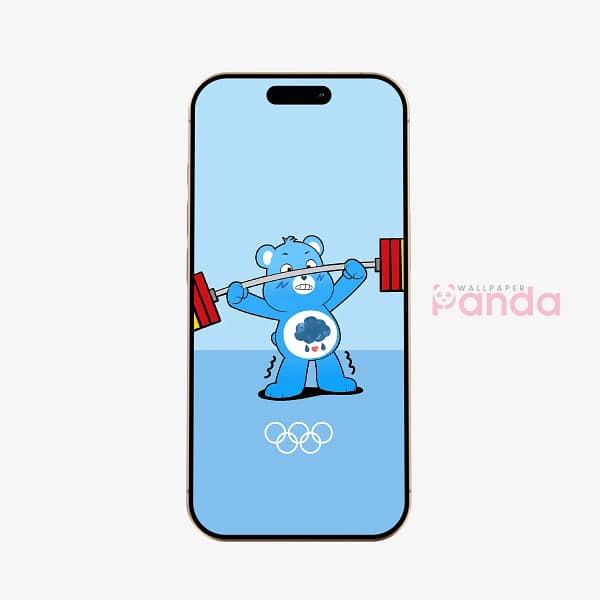 Grumpy Blue Bear Weightlifting Phone Wallpaper