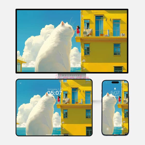 Majestic Big Cat on Yellow Edifice 3-in-1 Wallpapers