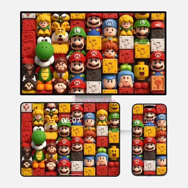 Mario Crush Color Block Mosaic 3-in-1 Wallpapers
