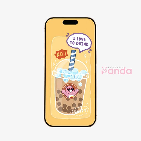 Pink Bear Bubble Tea Phone Wallpaper