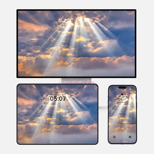 Divine Sunlight Through Clouds 3-in-1 Wallpaper