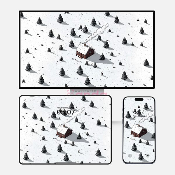 Snowy Cabin Winter Refuge 3-in-1 Wallpapers